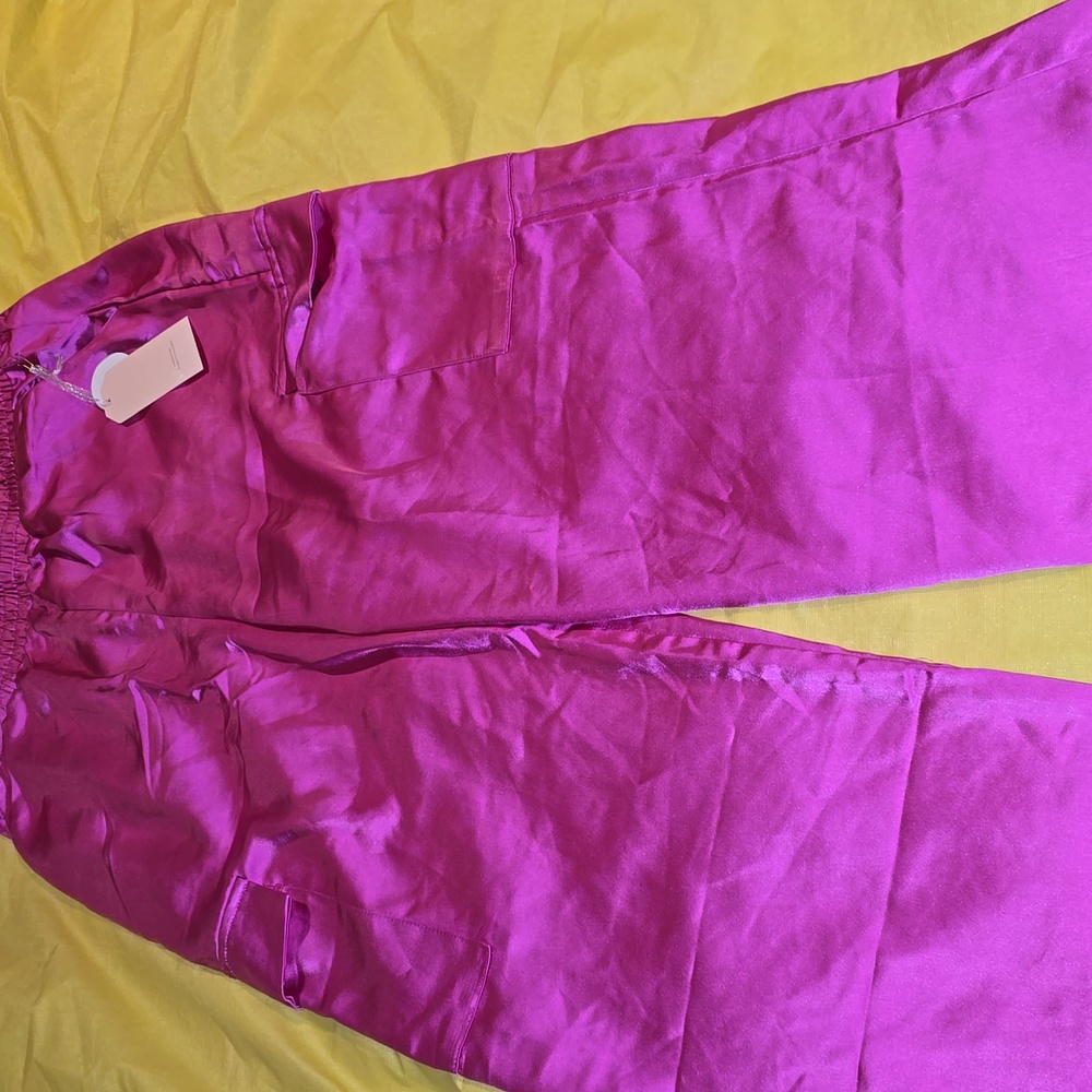 Vibrant Pink / Purple Satin Cargo Pants - Picture 2 of 6